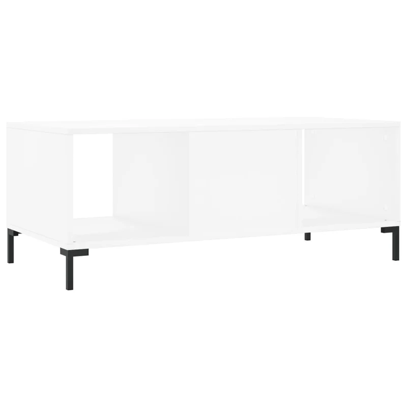 Table basse de salon avec 3 compartiments design moderne 102 x 50 x 40 cm bois d'ingénierie blanc et fer DEC037819
