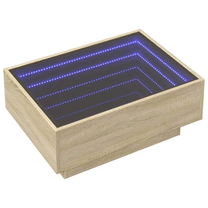 Table basse de salon design moderne avec LED 70 x 50 x 30 cm bois d'ingénierie et verre DEC037418