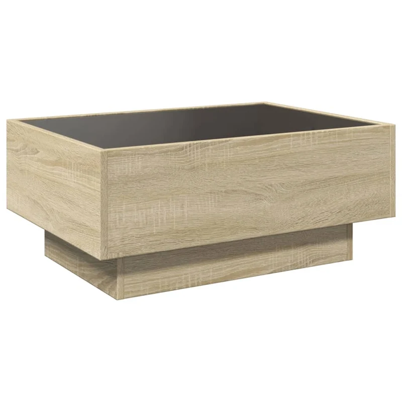 Table basse de salon design moderne avec LED 70 x 50 x 30 cm bois d'ingénierie et verre DEC037418