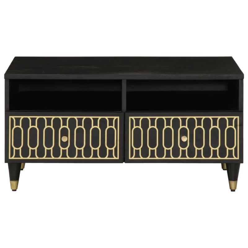 Table basse de salon avec tiroirs design moderne 80 x 54 x 40 cm bois de manguier massif noir et fer DEC037177
