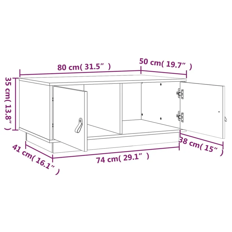 Table basse avec compartiment de rangement design rustique moderne 80 x 50 x 35 cm bois massif de pin noir DEC039759