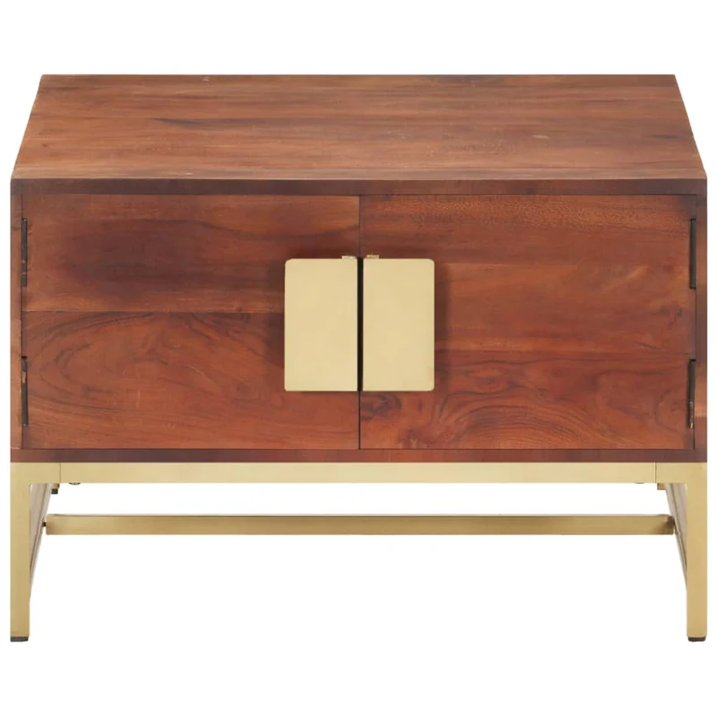 Table basse design rustique moderne 67 x 67 x 45 cm bois solide d'acacia et fer doré DEC039490