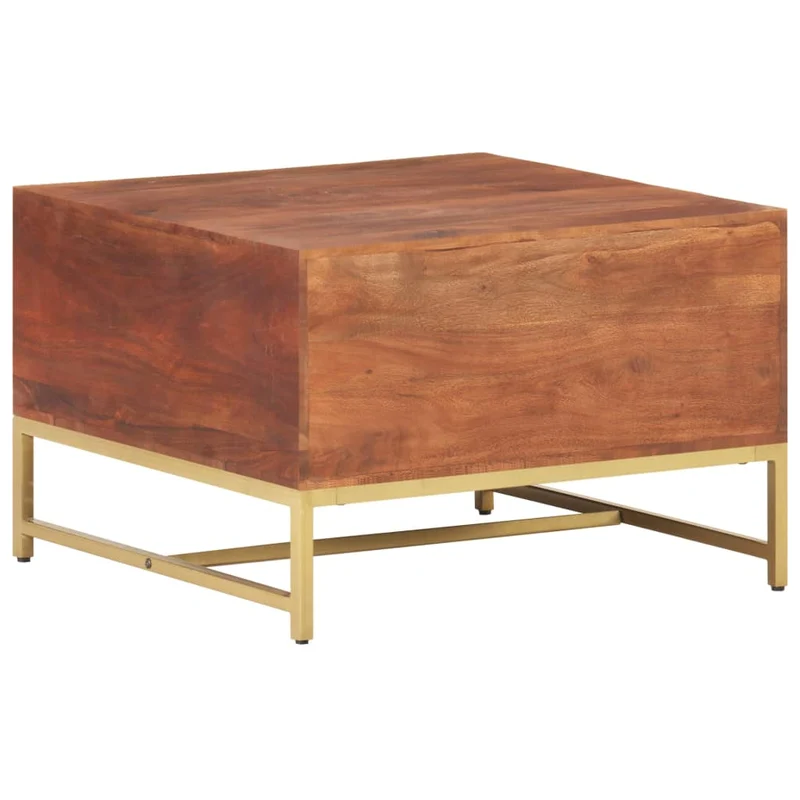 Table basse design rustique moderne 67 x 67 x 45 cm bois solide d'acacia et fer doré DEC039490