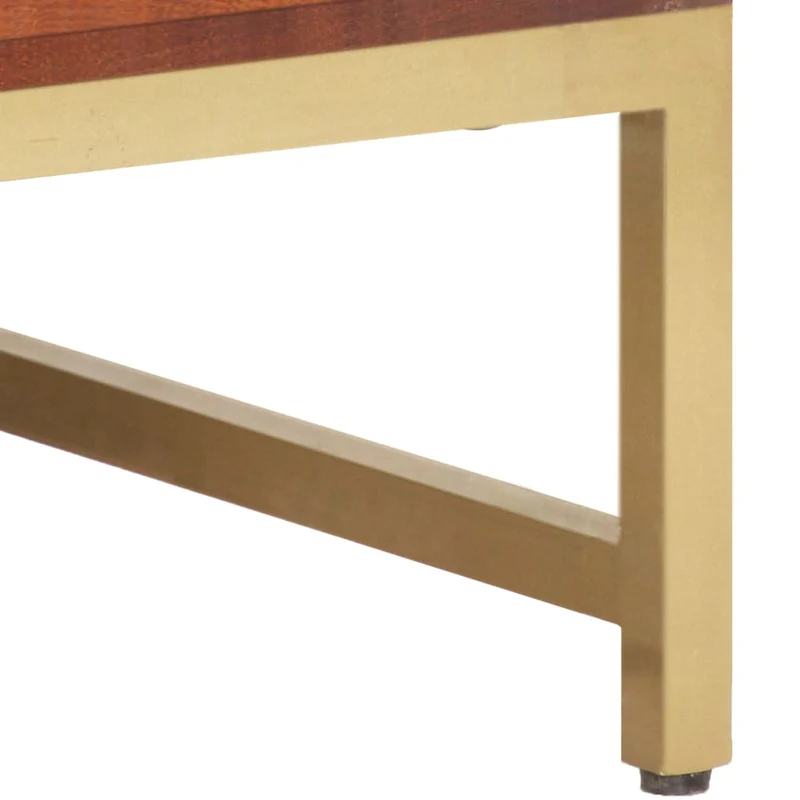 Table basse design rustique moderne 67 x 67 x 45 cm bois solide d'acacia et fer doré DEC039490