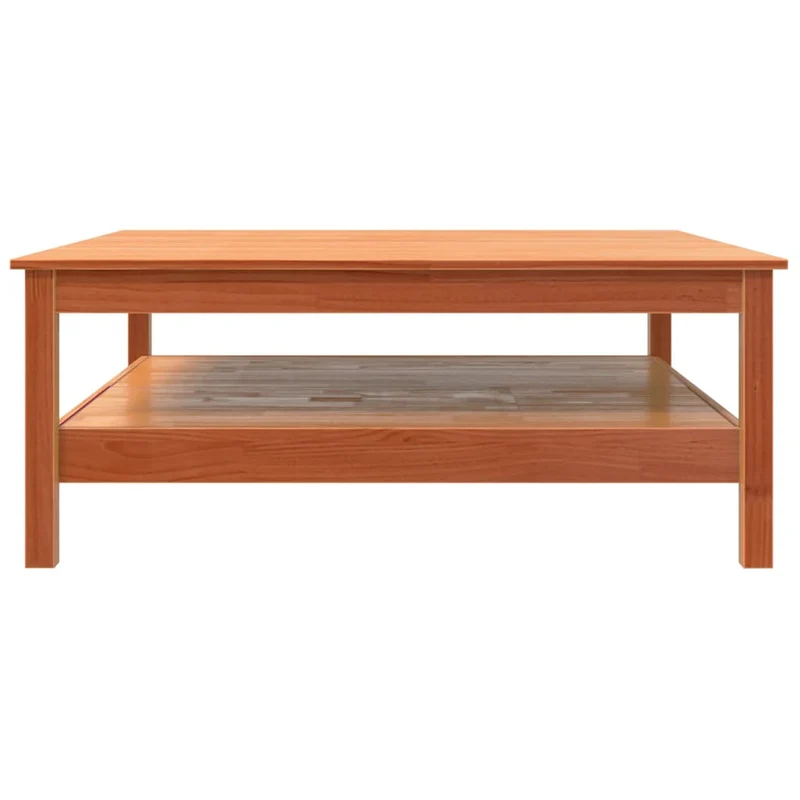 Table basse avec étagère design rustique 100 x 100 x 40 cm bois massif de pin couleur cire marron DEC039081