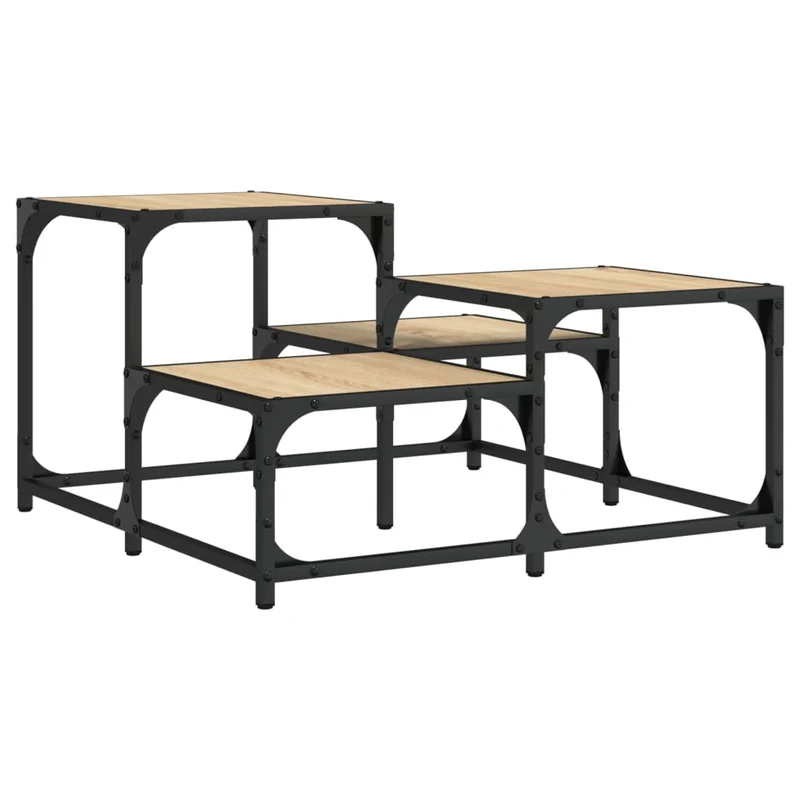 Table basse avec étagères design industriel 68 x 68 x 40 cm bois d'ingénierie et métal DEC038984