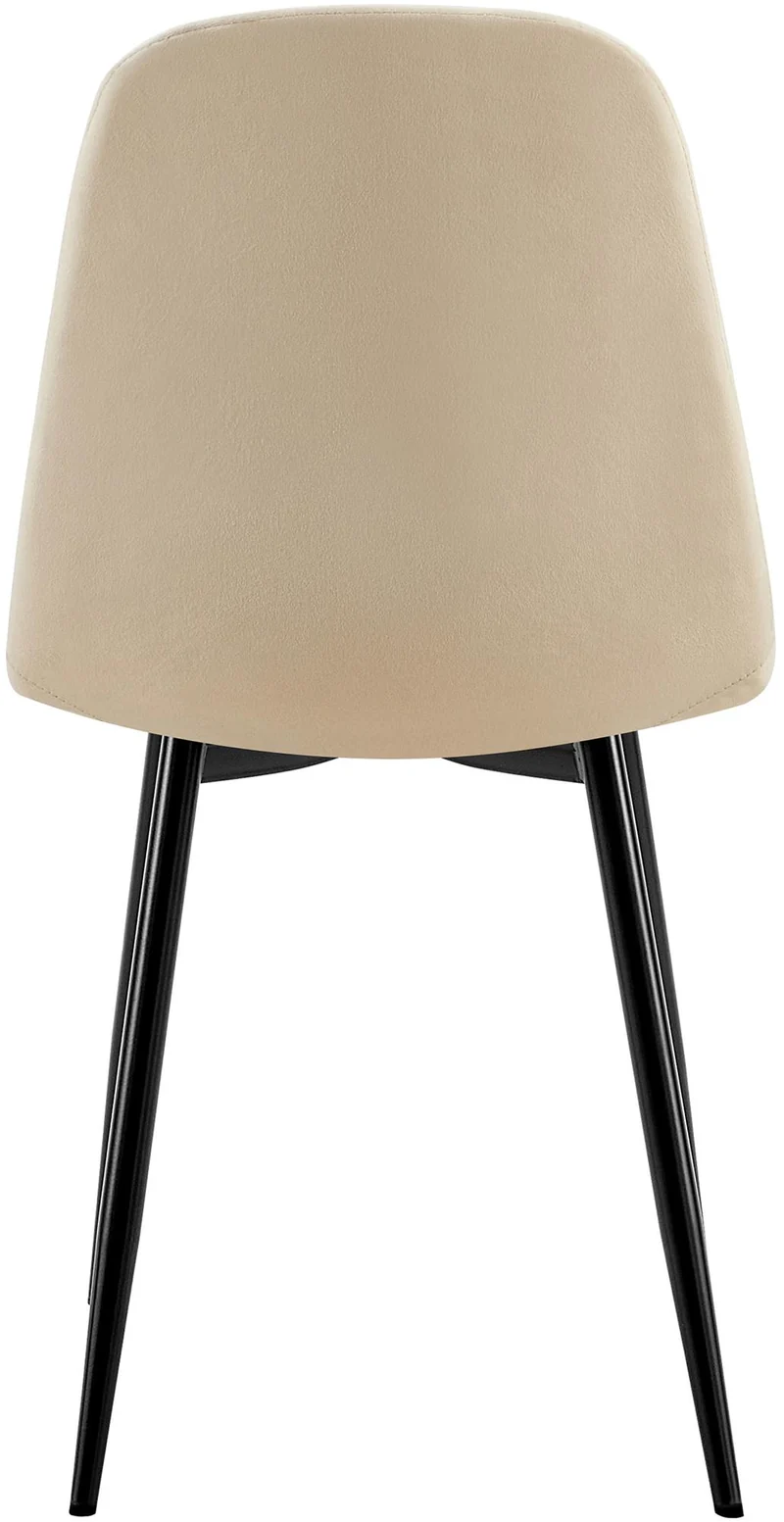 Chaise de salle à manger x1 design moderne coutures verticales velours crème et pieds en métal noir 10_0001981