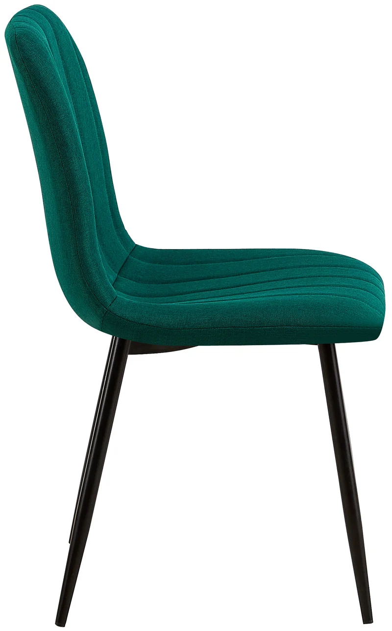 Chaise de salle à manger x1 avec coutures décoratives en tissu vert foncé et pieds en métal noir 10_0002212