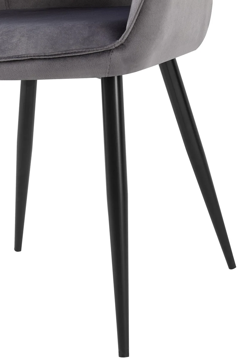 Chaise de salle à manger x1 moderne et confortable en velours gris foncé et pieds en métal noir 10_0001996