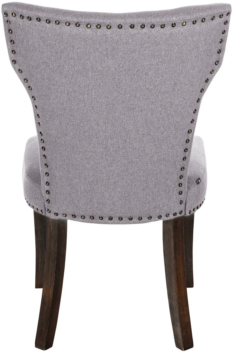 Chaise de salle à manger x1 boutons décoratifs en tissu gris et pieds en bois marron foncé 10_0002169