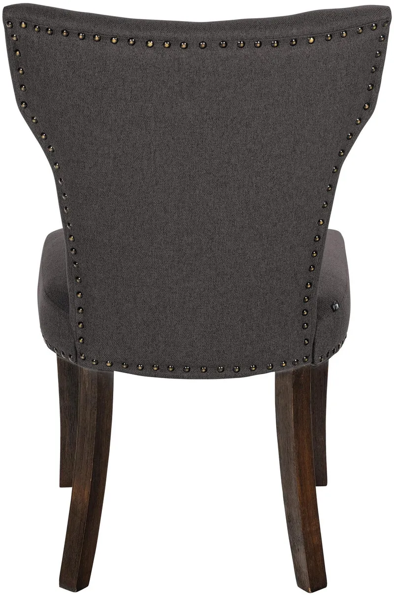 Chaise de salle à manger x1 boutons décoratifs en tissu gris foncé et pieds en bois marron foncé 10_0002168