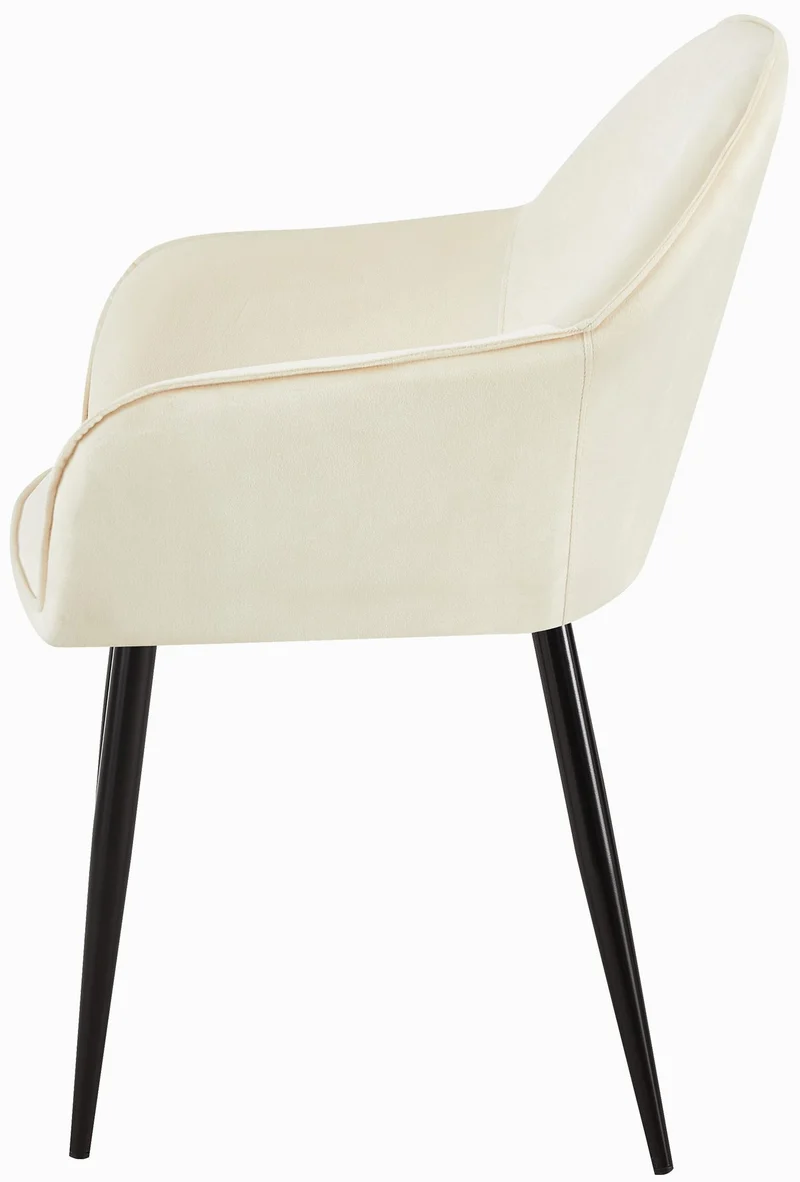 Chaise de salle à manger x1 moderne et confortable en velours crème et pieds en métal noir 10_0001995