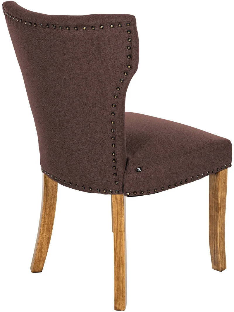 Chaise de salle à manger x1 boutons décoratifs en tissu marron et pieds en bois marron clair 10_0002175