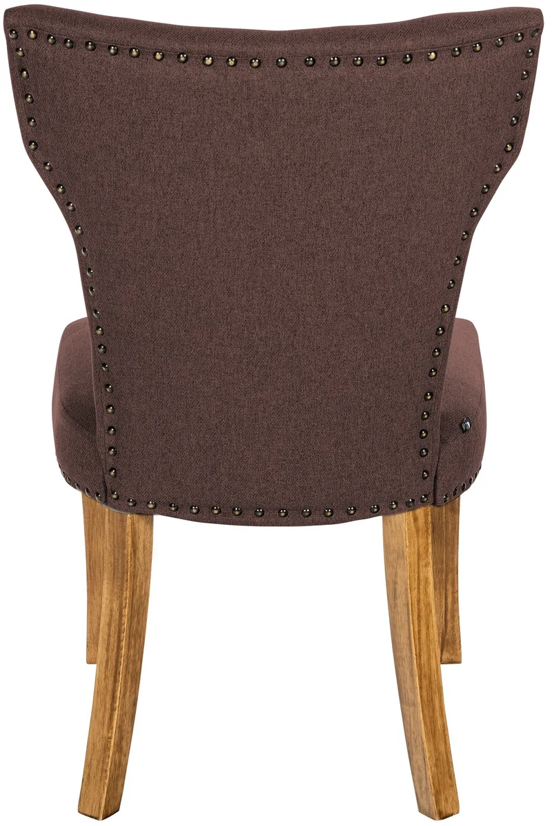 Chaise de salle à manger x1 boutons décoratifs en tissu marron et pieds en bois marron clair 10_0002175
