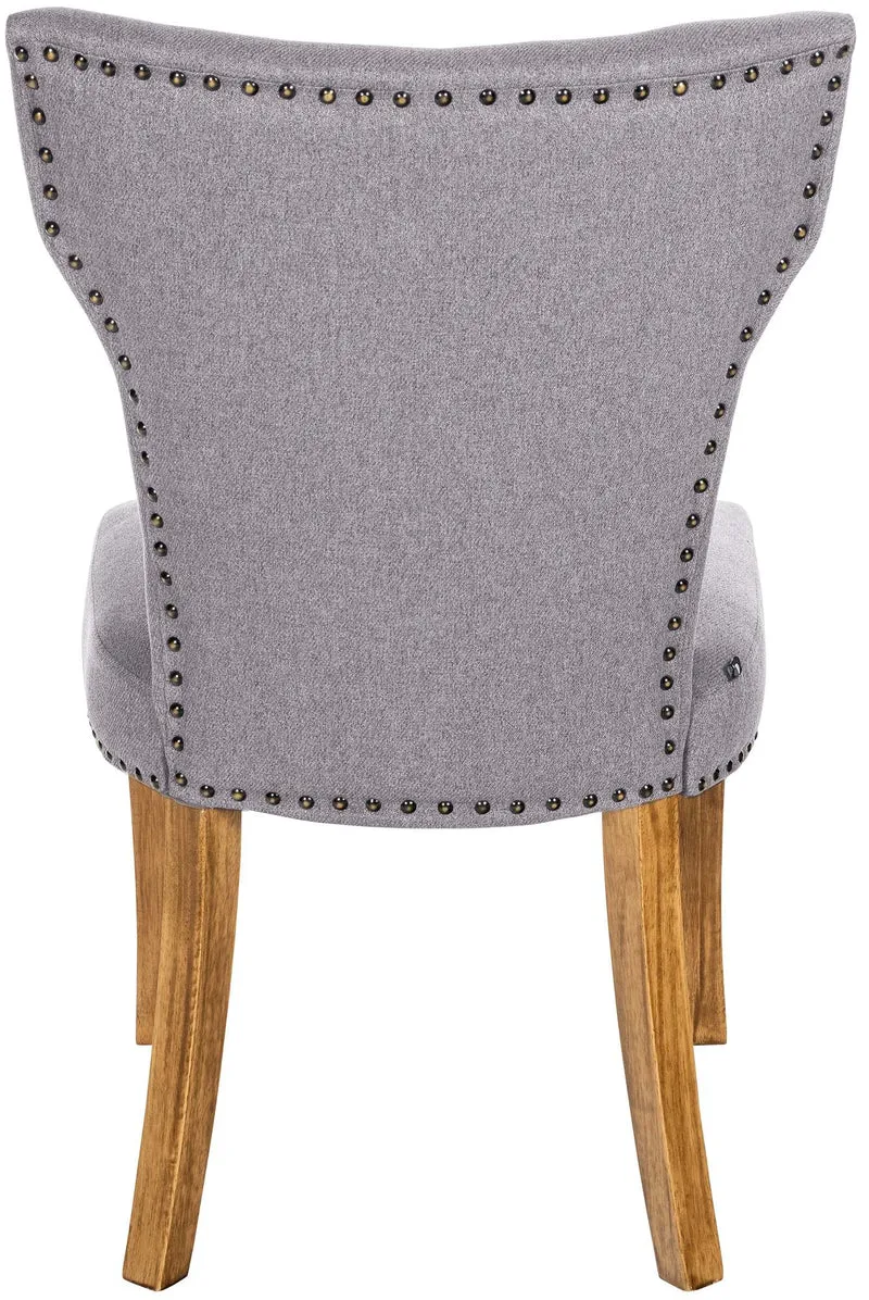 Chaise de salle à manger x1 boutons décoratifs en tissu gris et pieds en bois marron clair 10_0002174
