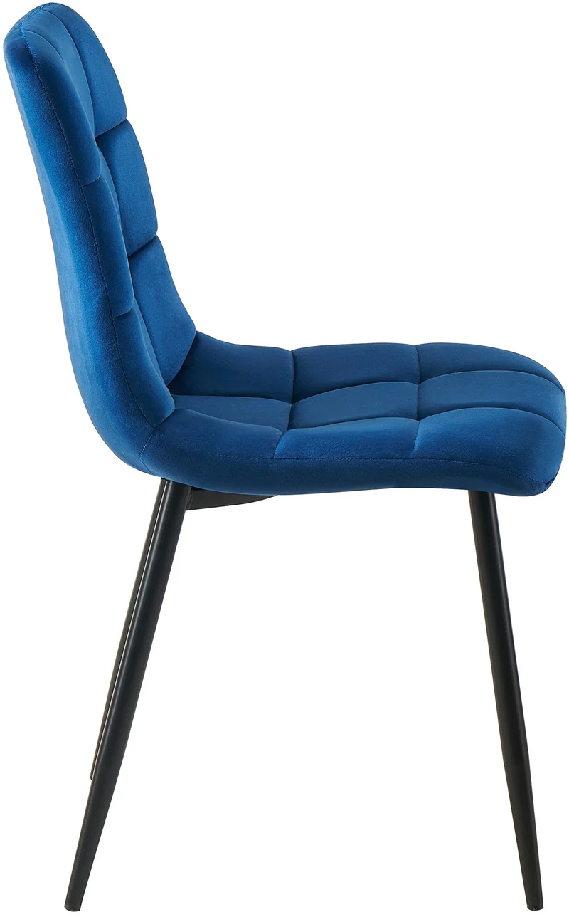 Chaise de salle à manger x1 coutures forme carrées en velours bleu foncé pieds en métal noir 10_0001966