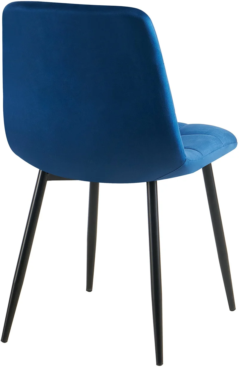 Chaise de salle à manger x1 coutures forme carrées en velours bleu foncé pieds en métal noir 10_0001966