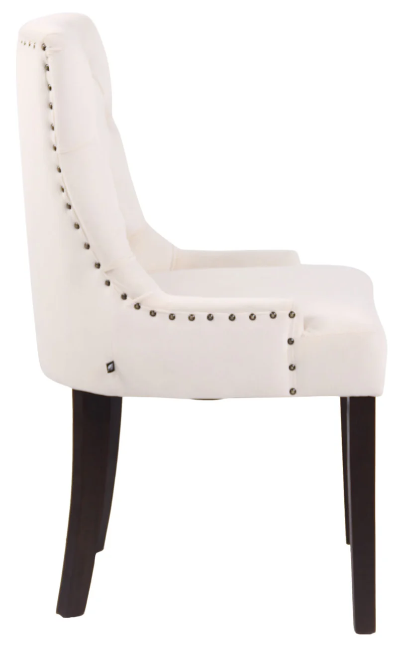 Chaise de salle à manger x1 design antique capitonné en velours crème avec 4 pieds en bois marron 10_0001933