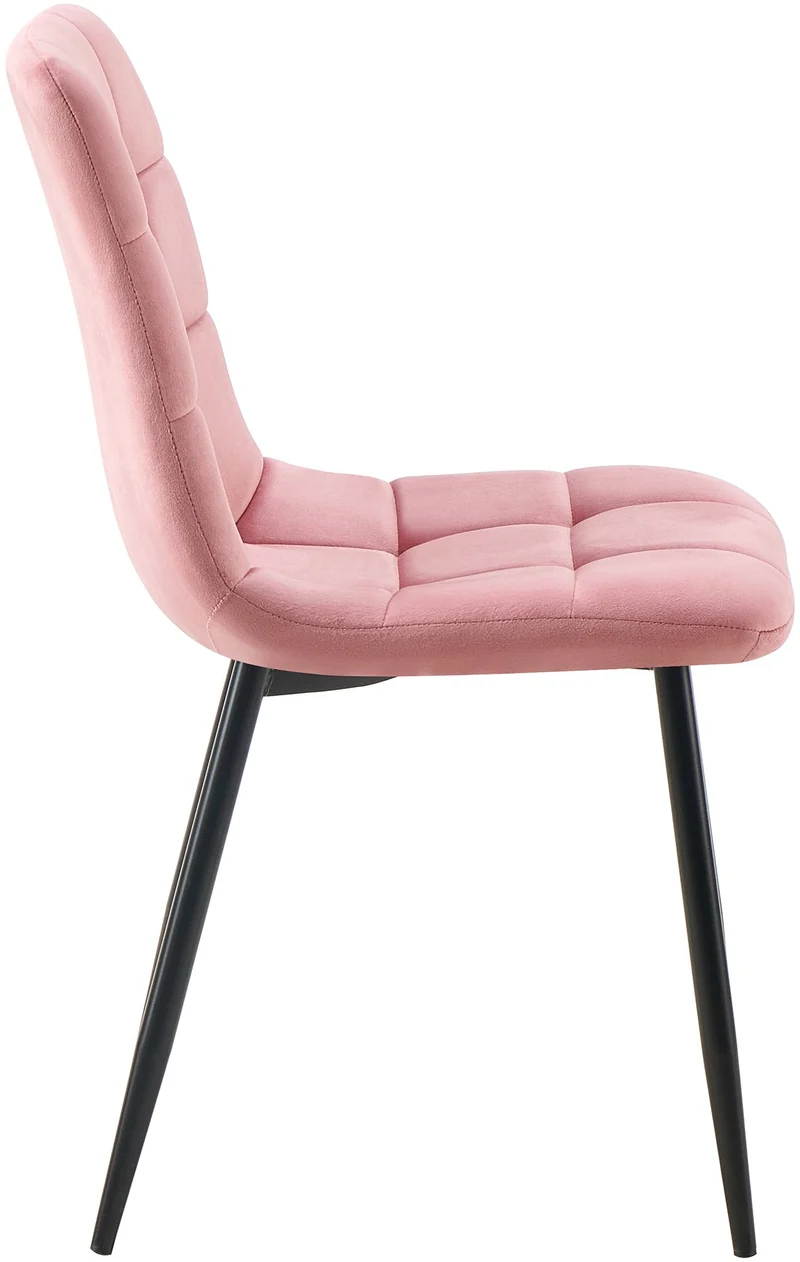 Chaise de salle à manger x1 coutures forme carrées en velours rose pieds en métal noir 10_0001970