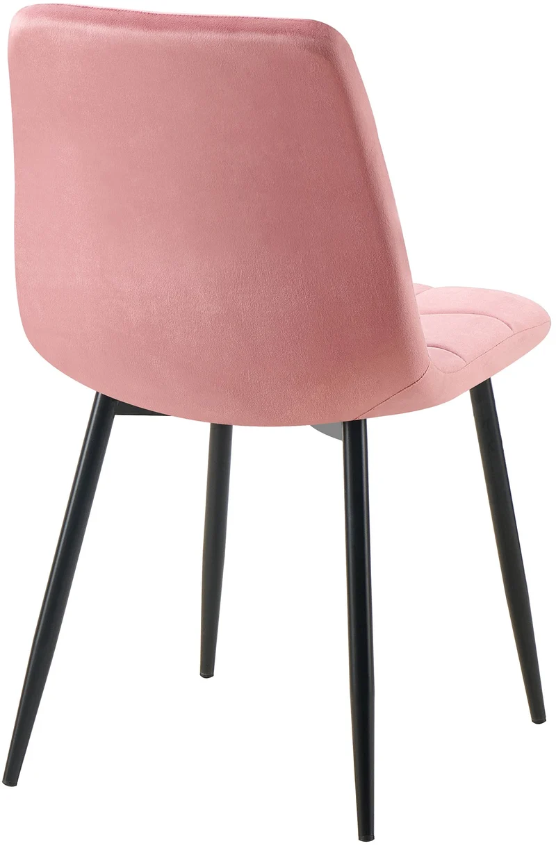 Chaise de salle à manger x1 coutures forme carrées en velours rose pieds en métal noir 10_0001970