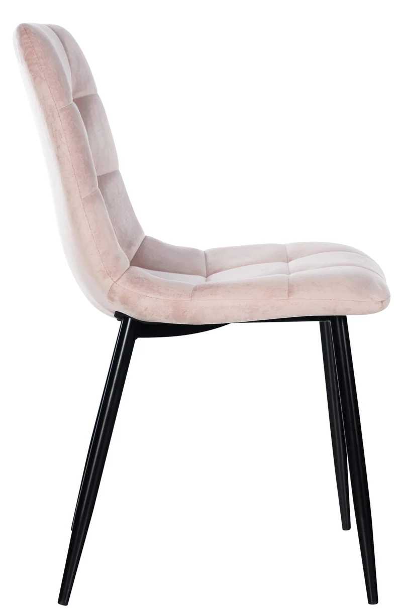 Chaise de salle à manger x1 coutures forme carrées en velours rose clair pieds en métal noir 10_0001958