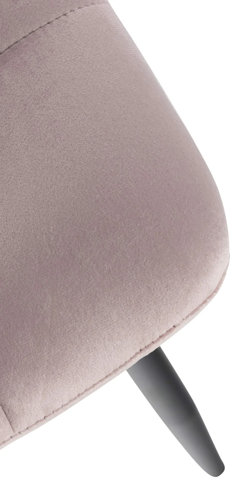 Chaise de salle à manger x1 coutures forme carrées en velours rose clair pieds en métal noir 10_0001958