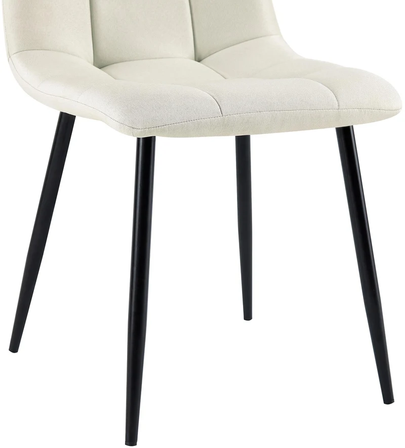 Chaise de salle à manger x1 coutures forme carrées en tissu crème pieds en métal noir 10_0001979