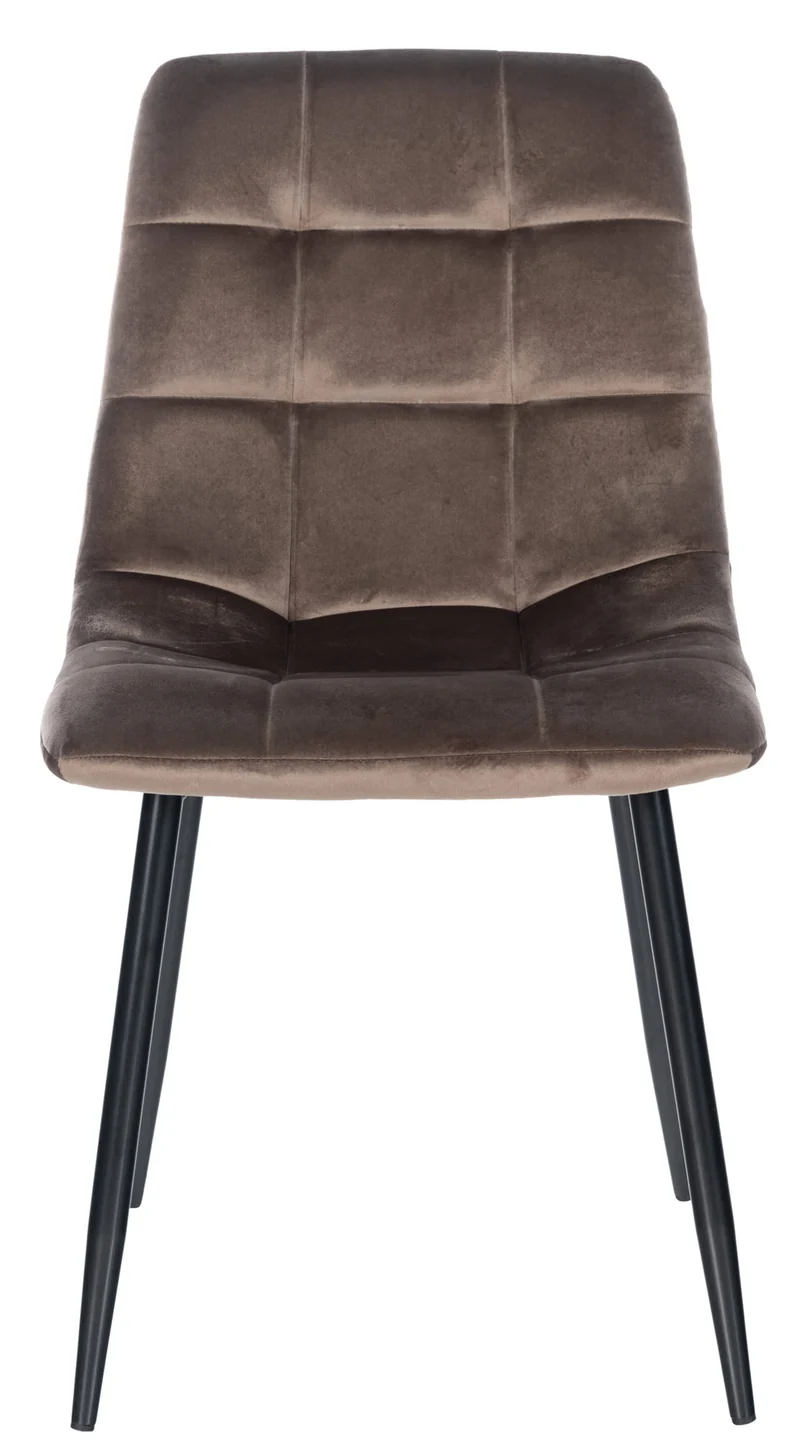 Chaise de salle à manger x1 coutures forme carrées en tissu velours marron pieds en métal noir 10_0001962