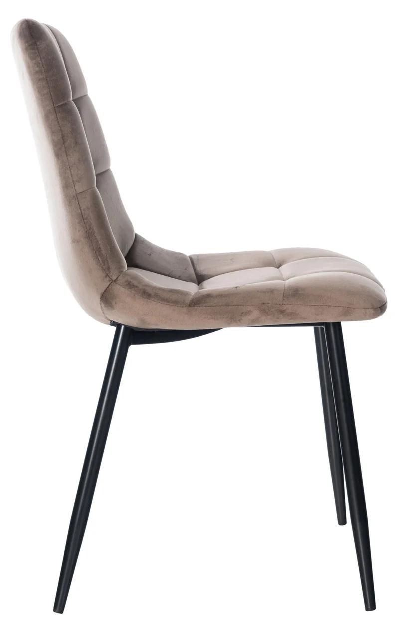 Chaise de salle à manger x1 coutures forme carrées en tissu velours marron pieds en métal noir 10_0001962