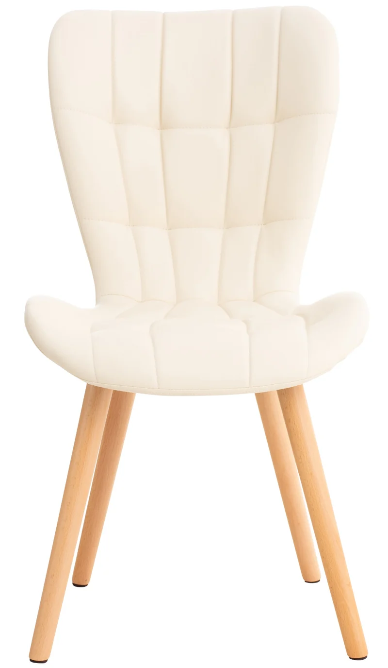 Chaise de salle à manger x1 dossier haut coutures décoratives assise en PVC crème 10_0002214