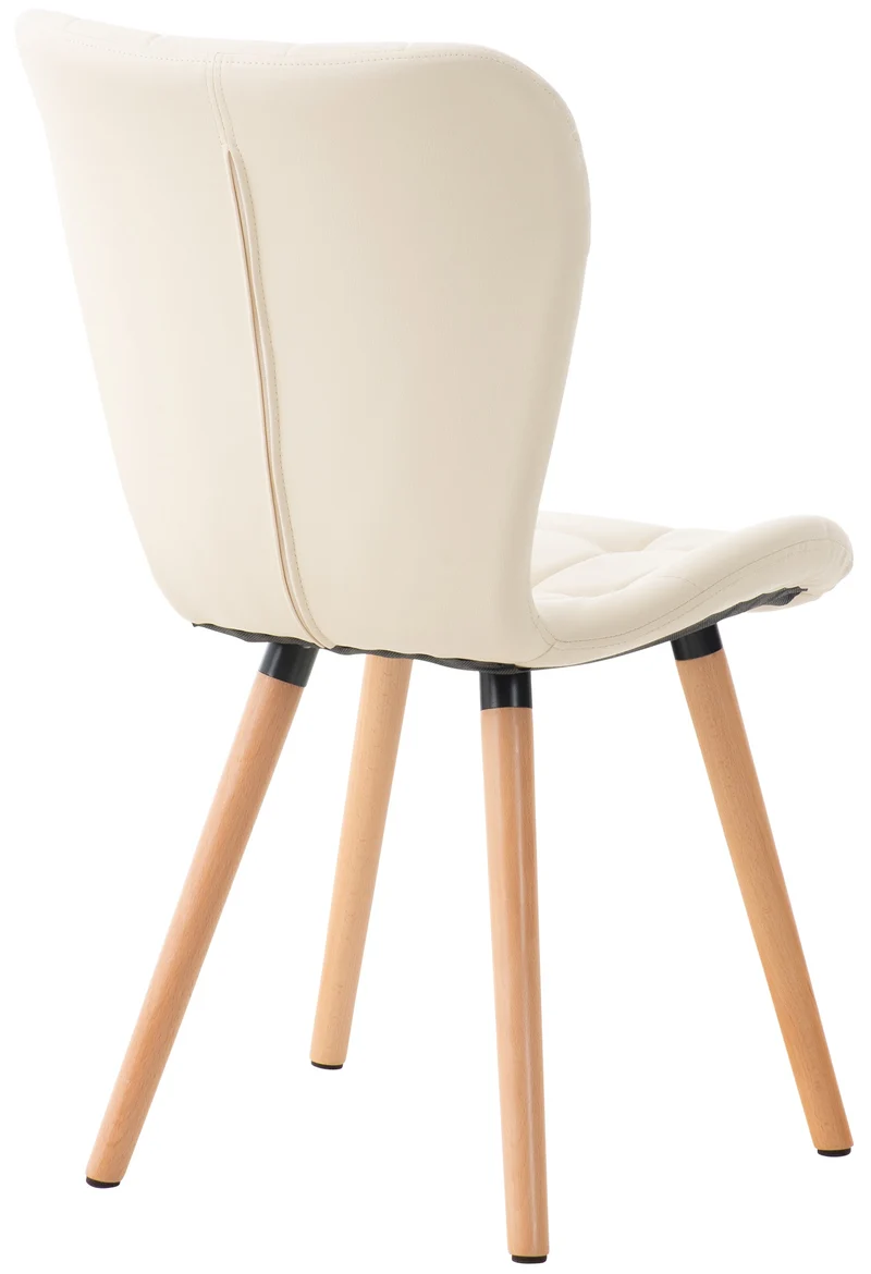 Chaise de salle à manger x1 dossier haut coutures décoratives assise en PVC crème 10_0002214