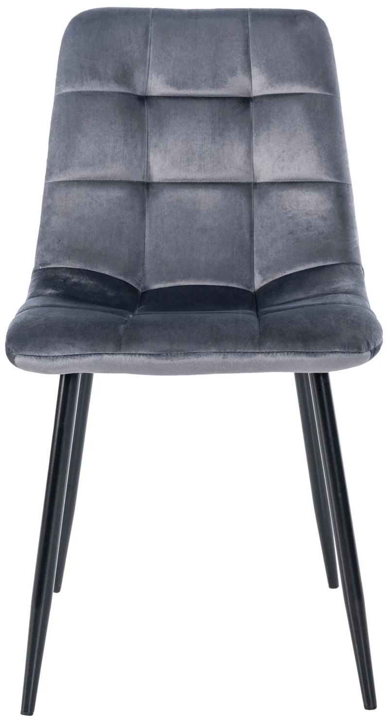 Chaise de salle à manger x1 coutures forme carrées en velours gris foncé pieds en métal noir 10_0001963