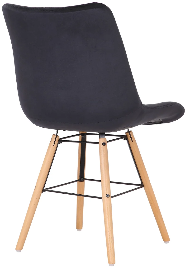 Chaise de salle à manger x1 style scandinave couture carrée en velours noir et pieds en bois 10_0002265