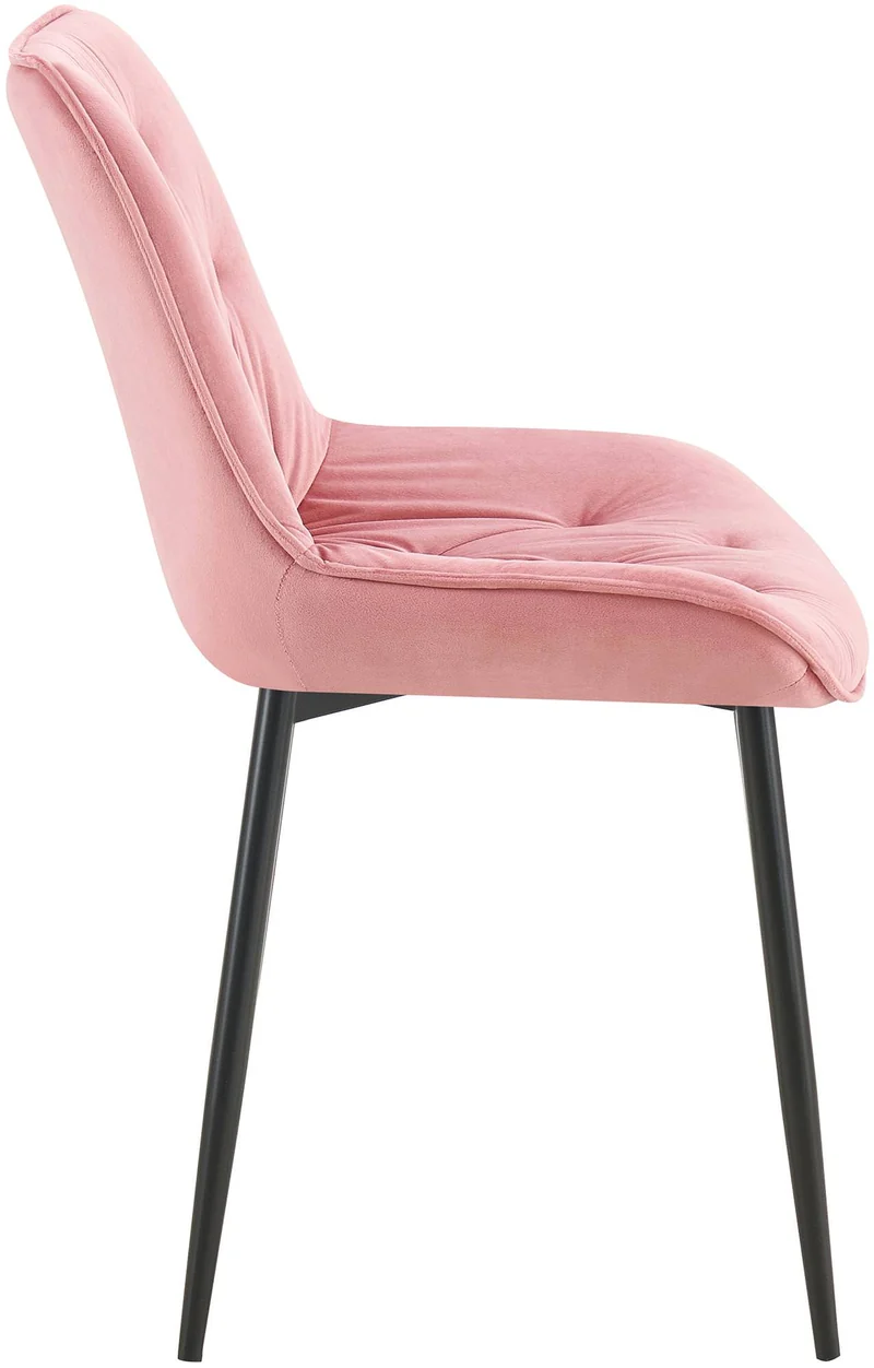 Chaise de salle à manger x1 assise et dossier capitonné en velours rose et métal noir 10_0002166