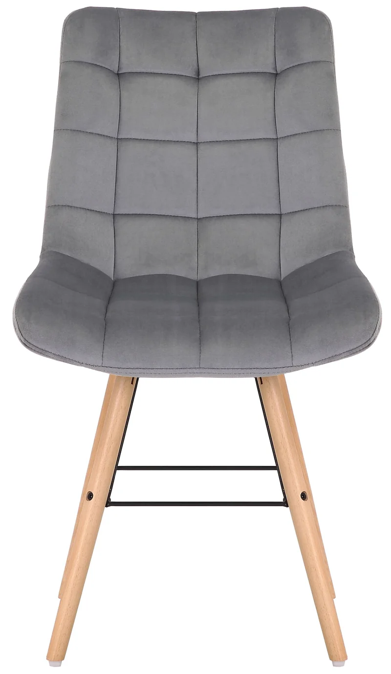 Chaise de salle à manger x1 style scandinave couture carrée en velours gris et pieds en bois 10_0002264