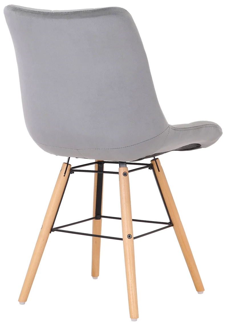 Chaise de salle à manger x1 style scandinave couture carrée en velours gris et pieds en bois 10_0002264