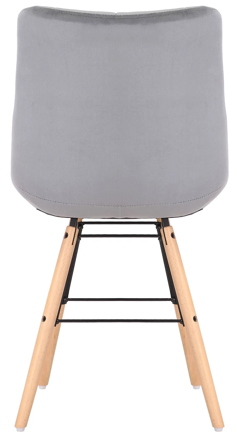 Chaise de salle à manger x1 style scandinave couture carrée en velours gris et pieds en bois 10_0002264