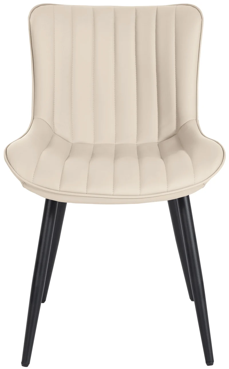 Chaise de salle à manger x1 coutures décoratives verticales avec pieds en métal noir assise en PVC crème 10_0002259