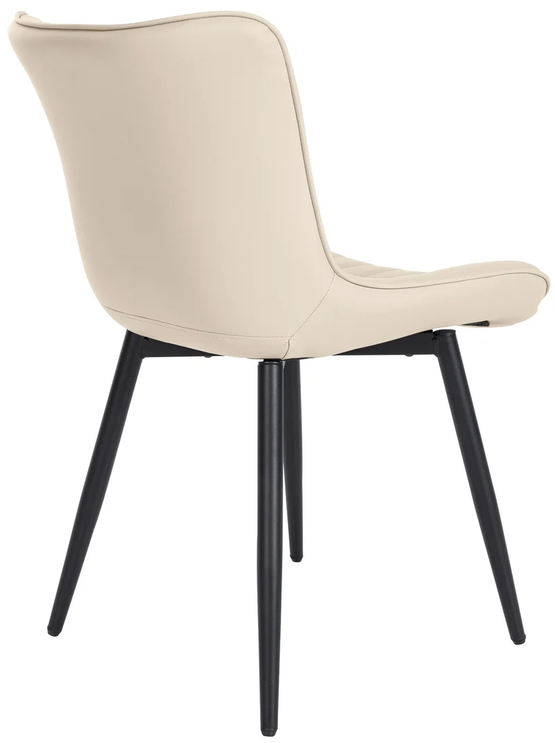 Chaise de salle à manger x1 coutures décoratives verticales avec pieds en métal noir assise en PVC crème 10_0002259