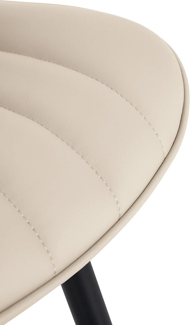 Chaise de salle à manger x1 coutures décoratives verticales avec pieds en métal noir assise en PVC crème 10_0002259