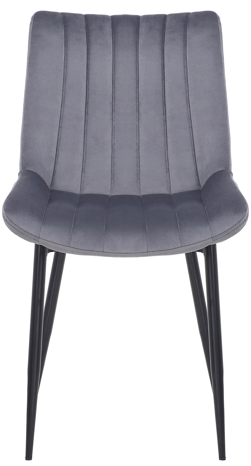 Chaise de salle à manger x1 couture décorative vertical avec pieds en métal noir mat et assise en velours gris 10_0002325