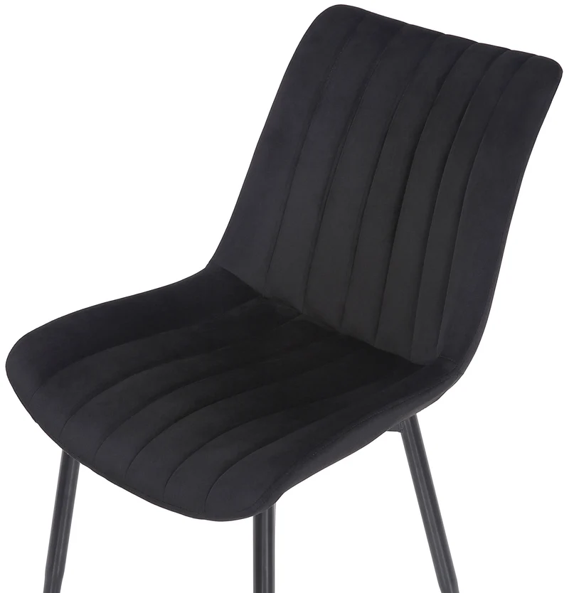 Chaise de salle à manger x1 couture décorative vertical avec pieds en métal noir mat et assise en velours noir 10_0002324