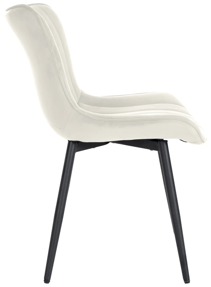 Chaise de salle à manger x1 coutures décoratives verticales avec pieds en métal noir assise en velours crème 10_0002261