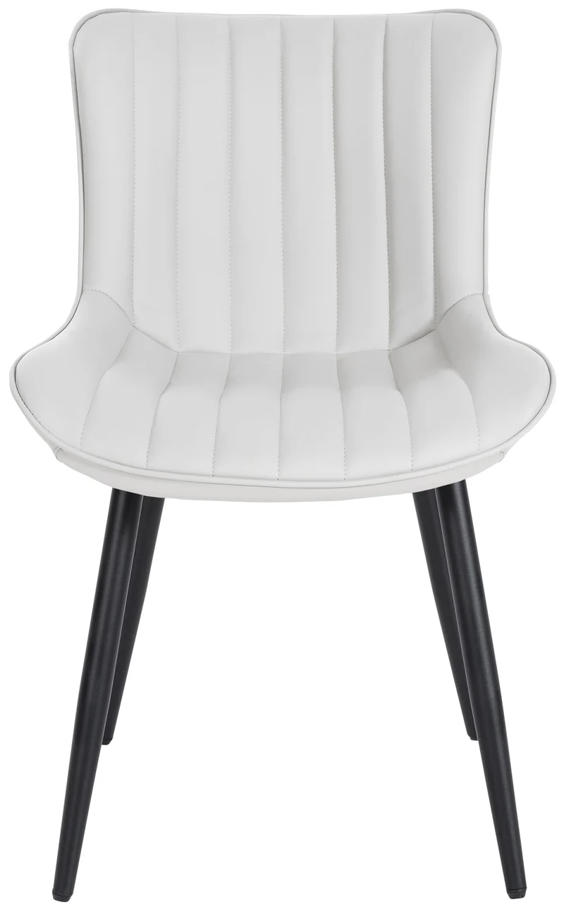 Chaise de salle à manger x1 coutures décoratives verticales avec pieds en métal noir assise en PVC blanc 10_0002258