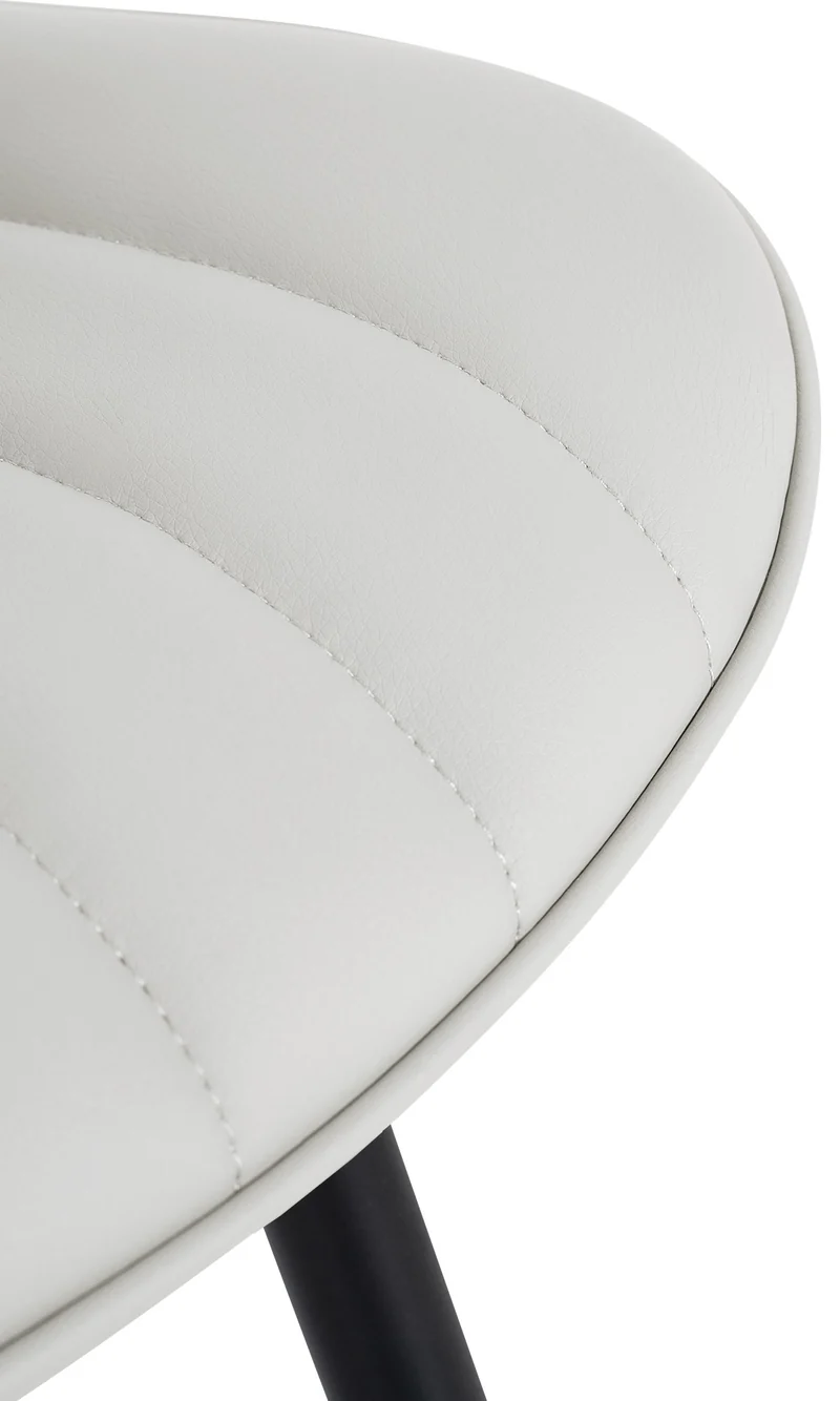 Chaise de salle à manger x1 coutures décoratives verticales avec pieds en métal noir assise en PVC blanc 10_0002258
