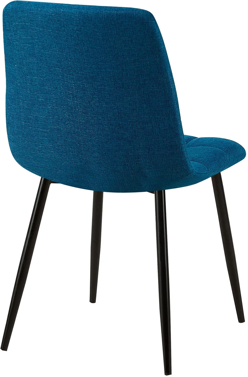 Chaise de salle à manger x1 coutures décoratives carrées en tissu bleu et métal noir 10_0002140