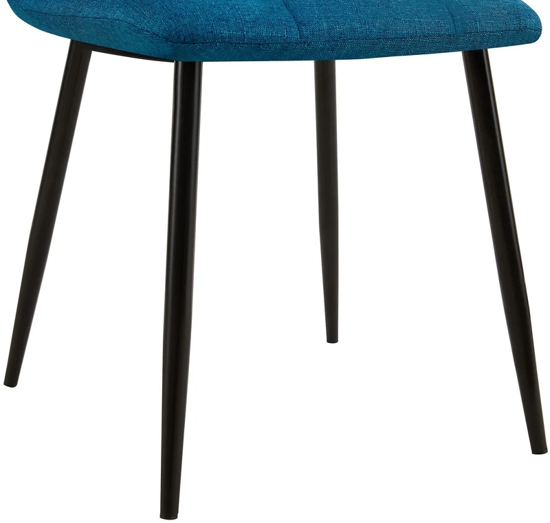 Chaise de salle à manger x1 coutures décoratives carrées en tissu bleu et métal noir 10_0002140