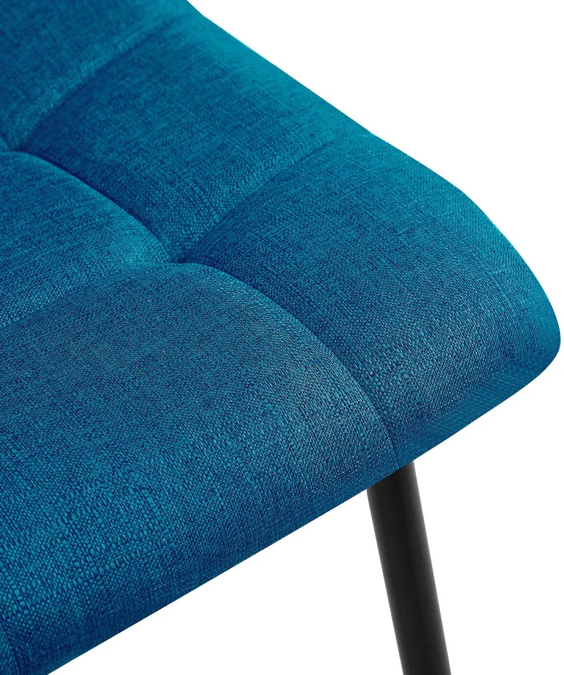 Chaise de salle à manger x1 coutures décoratives carrées en tissu bleu et métal noir 10_0002140