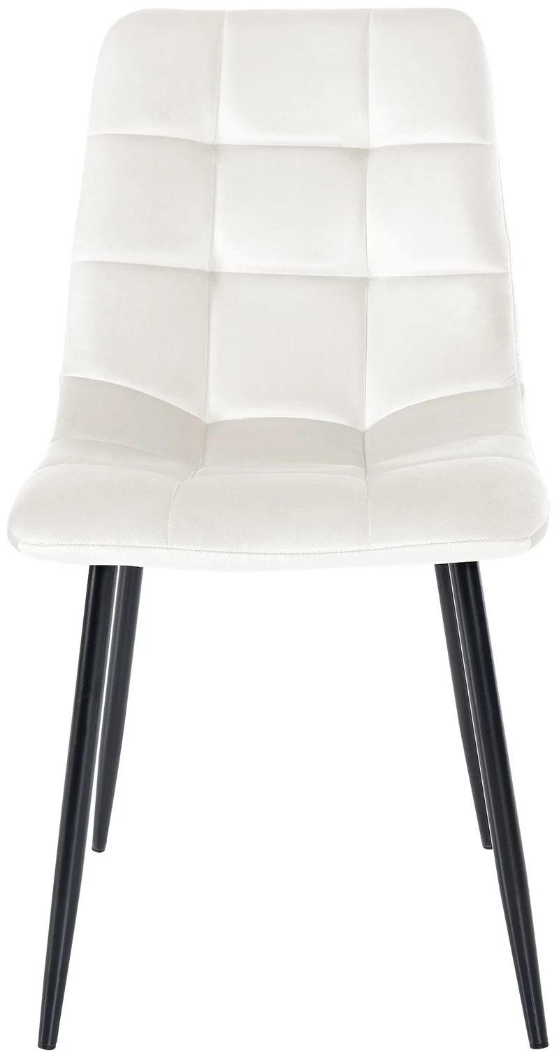 Chaise de salle à manger x1 coutures décoratives carrées en tissu velours blanc crème et métal noir 10_0002136