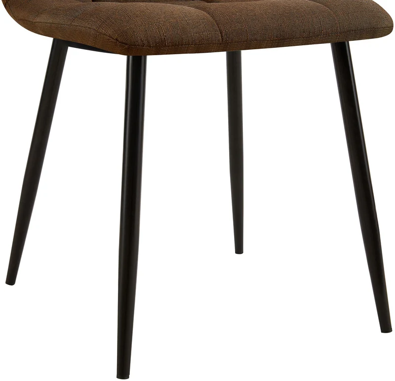 Chaise de salle à manger x1 coutures décoratives carrées en tissu marron et métal noir 10_0002141